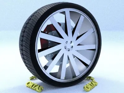 ORTAS CAR RIM 35 GAME READY RIM TIRE AND DISC 3D model