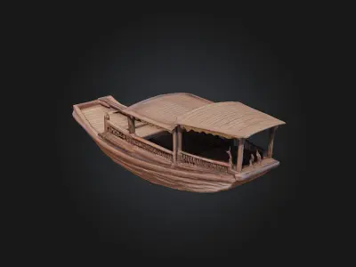 Wooden Sampan Model  Glide Through Tranquil Waters 3D model