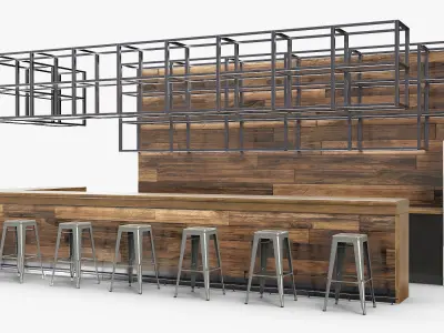 Bar Counter Furniture with Steel Frame 3D model