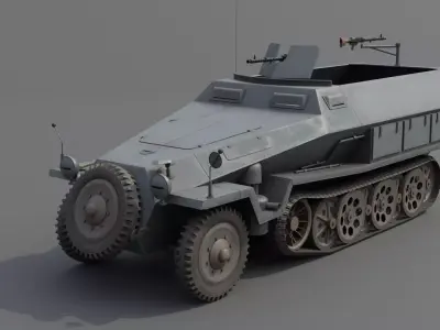 Sd kfz 251 Half-track armored personnel carrier Low-poly 3D model