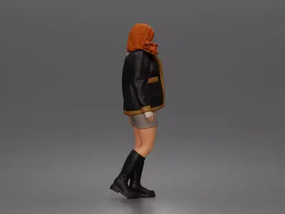 Stylish woman walking confidently in coat skirt and tall boots 3D print model