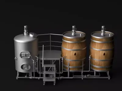 Microbrewery System Beer Fermentation Tank Wooden Barrel PBR 3D model