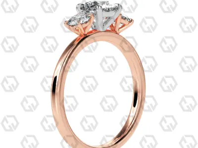 Ring 109 Round Shape 3 stone ring with round 3D print model