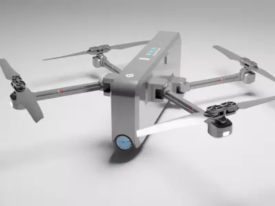 Drone silver with four propellers Low-poly 3D model