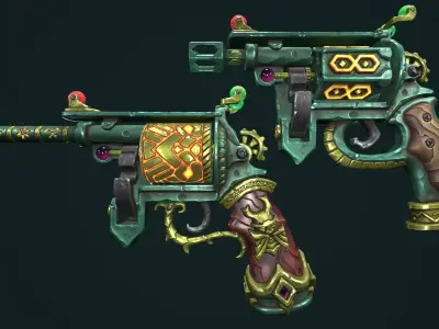 Modular stylized dwarf revolver Low-poly 3D model