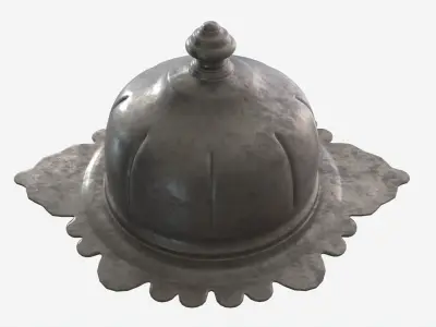 Old Metal Serving Butter Dish with Dome 3D model