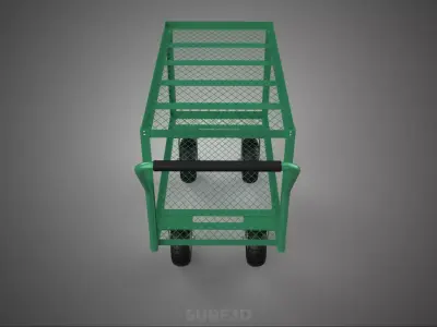 PUSHCART DOUBLE TIERS RACK DECK CASTER TROLLEY CART SHELF WAGON 3D model