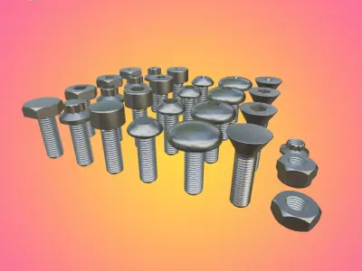 24 Bolts And Nuts Pack 3D model
