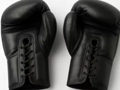 Professional Lace Up Black Leather Boxing Gloves 3D model