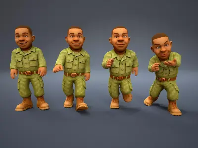 Stylized soldier  Afro-American Low-poly 3D model