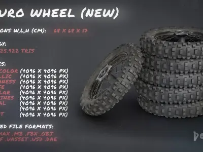 Motorbike Enduro Wheel Tire Rim Disk -New Dirty Worn-Game Ready Low-poly 3D model