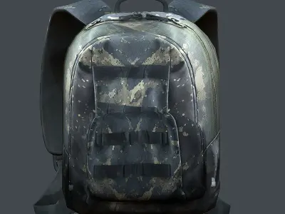 Backpack military combat Black baggage Low-poly Low-poly 3D model 7