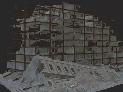 destroyed building Low-poly 3D model 2