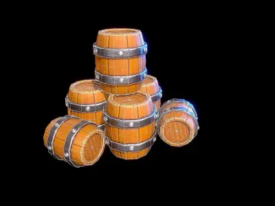 Stylized Barrels Free low-poly 3D model