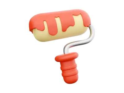3d Simple paint roller with dripping red paint 3D model