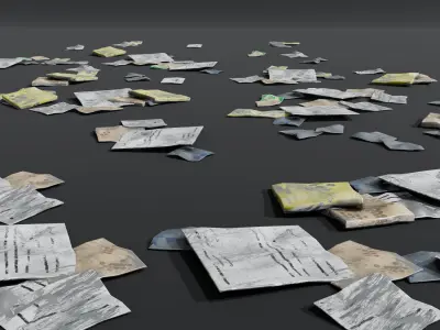 Trash Flat Thins - Paper Sachets Envelopes Documents Wrappings Low-poly 3D model