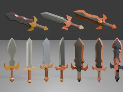 Low Poly Medieval Weapons and Shields Pack  20 Models Low-poly 3D model