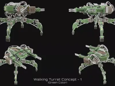 Walking Turret Concept-1-All Colors 3D Model Pack