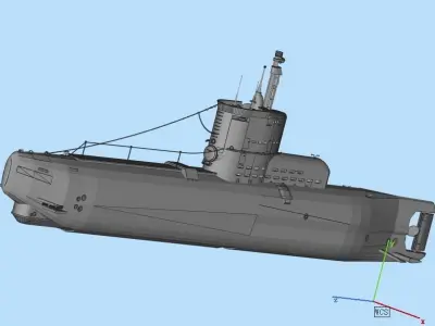 submarine with arrow pointing to it 3D model