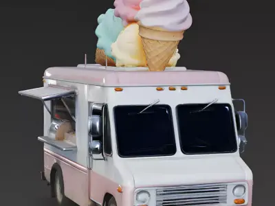 Realistic Summer Ice Cream Truck 3d model Low-poly 3D model
