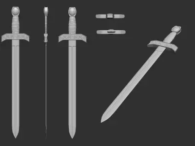 Medieval Sword 3D model 11