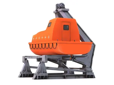 Enclosed Lifeboat with Davit Low-poly 3D model