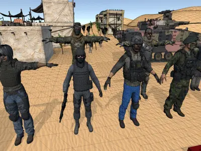 Desert Combat Environment Pack Soldiers Terrorists Weapons Asset Low-poly 3D model