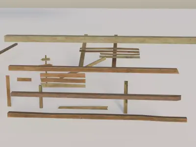Pack wooden planks game-ready Low-poly 3D model