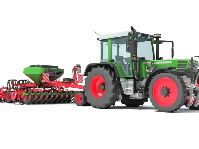 Tractor with Seed Drill 3D model 11