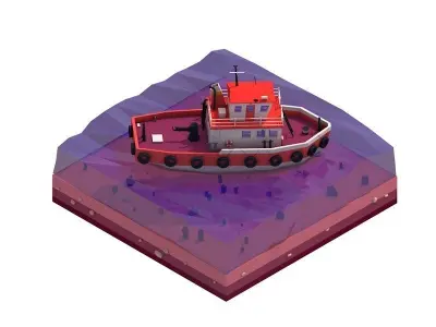 Cartoon Low Poly Tugboat Illustration Free 3D model
