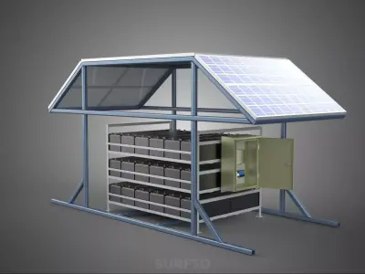 ENERGY POWER STATION SOLAR PANEL PV ARRAY RACK BATTERY BANK PACK 3D model