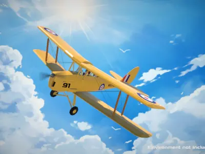 Tiger Moth - Low-poly Biplane with Pilot 3D model