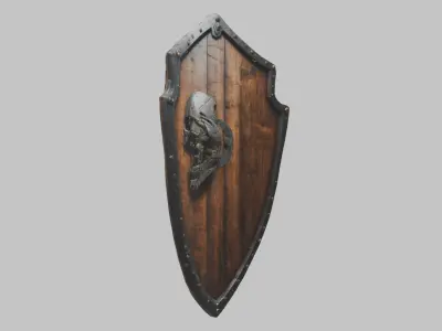 Medieval Fantasy Skull Wooden Shield Low-poly 3D model