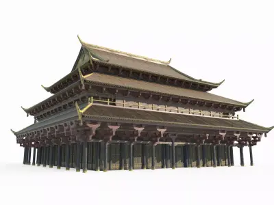 The Golden Luang Hall ancient Asian architecture 3D model