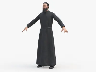 Orthodox Church Monk Wearing Robe A-Pose 3D model