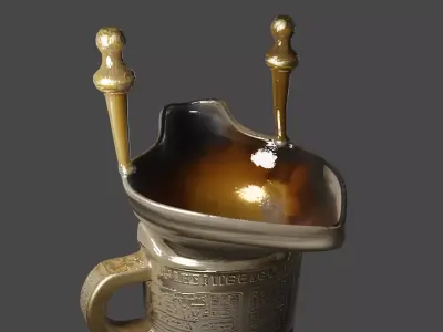 Chinese style brass cup for ancient movie scene Low-poly 3D model