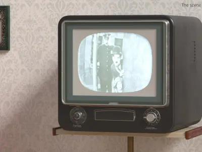 Vintage CRT Television with Active Screen 3D model