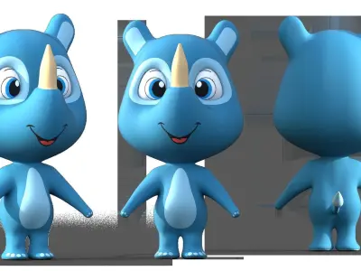 Cute Rhinoceros Cartoon Character model Low-poly 3D model