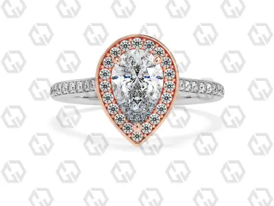 Ring 197 Pear Shape Cathedral Halo pave set with Gems 3D print model