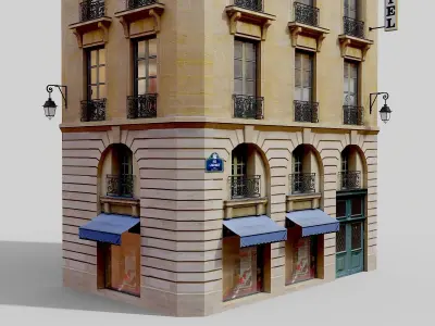 Parisian building with shop Low-poly 3D model