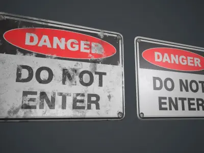 Plastic Danger Sign PBR Game Ready Low-poly 3D model