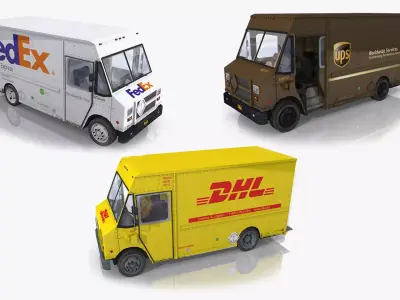 Mail Trucks Collection Low-poly 3D model