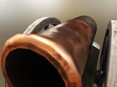 Low Poly Cannon on wheel Free low-poly 3D model