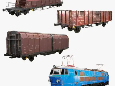 Used Electric Locomotive and Railcars 3D model