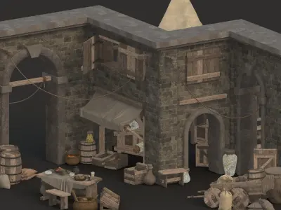 medieval market Low-poly 3D model
