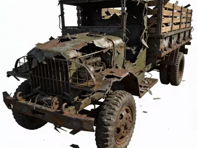 Heavy Artillery Transport Wreckage 3d Low-poly 3D model