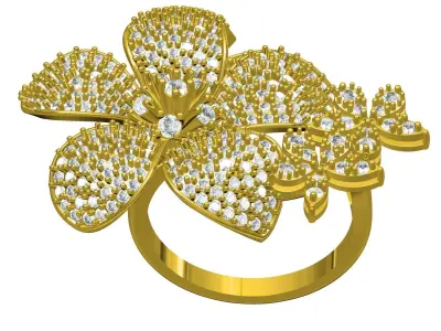 Antique Diamond Flower Cocktail Ring 3D print model