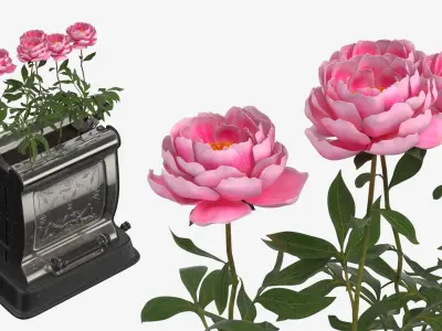 Vintage Toaster Planter with Pink Flowers 3D model