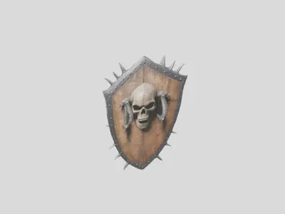 Skull Shield Wooden Carving Low-poly 3D model