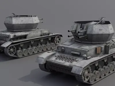 Flakpanzer IV Wirbelwind Anti-Aircraft Gun Low-poly 3D model